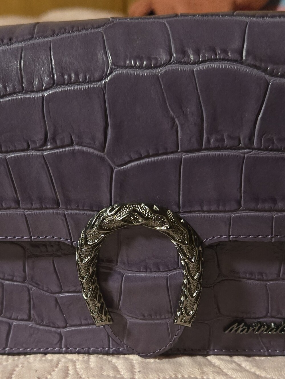 Marina Galanti Women's Purple Croc-Embossed Chain Shoulder Bag
